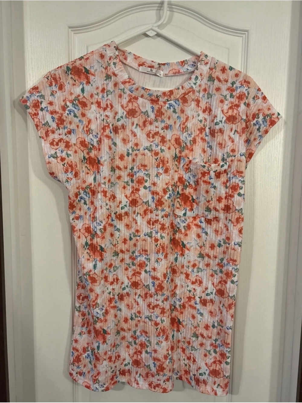 Floral Ribbed Short-Sleeve Tee — Orange Floral